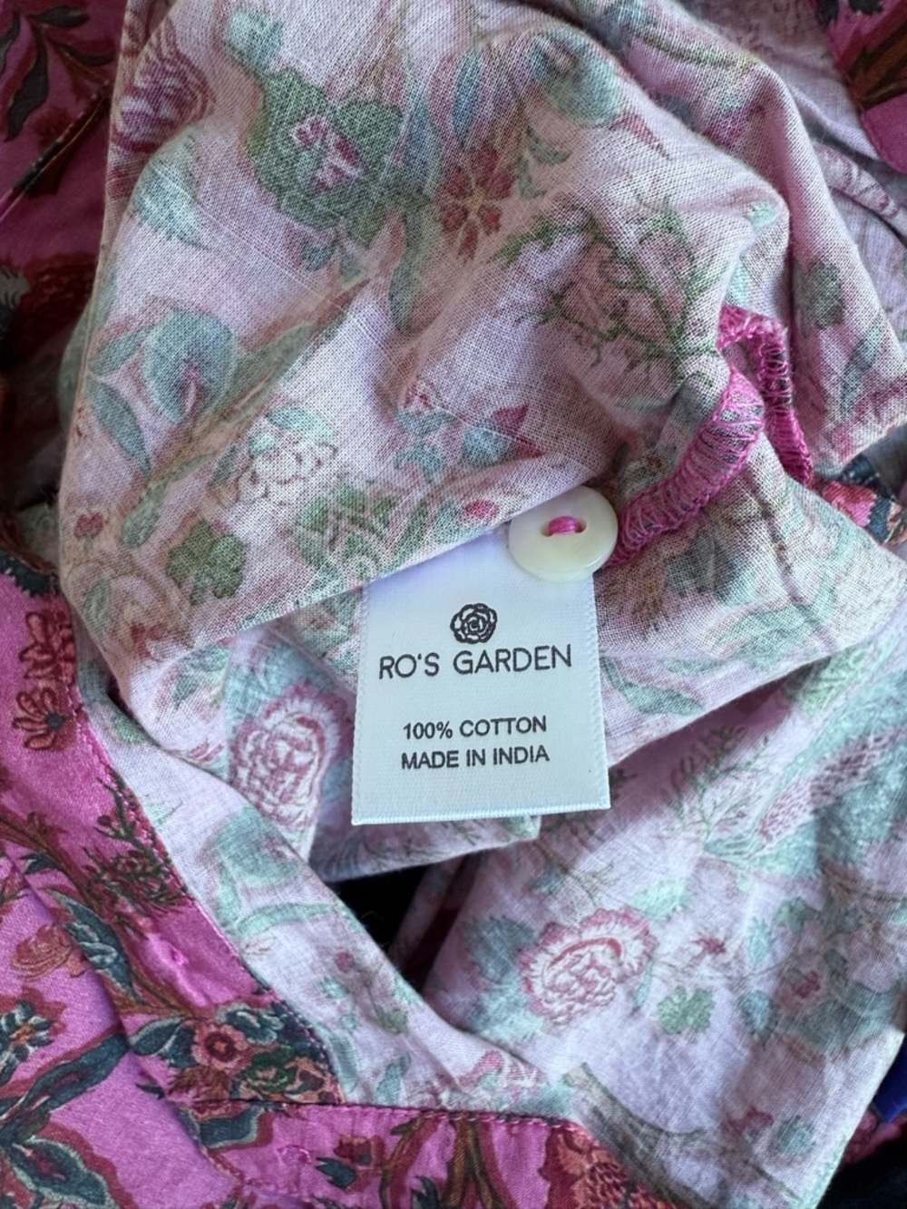 Ro’s Garden Pink Floral Cotton Wrap Blouse Tie Waist Button Front Top M - Picture 5 of 6
